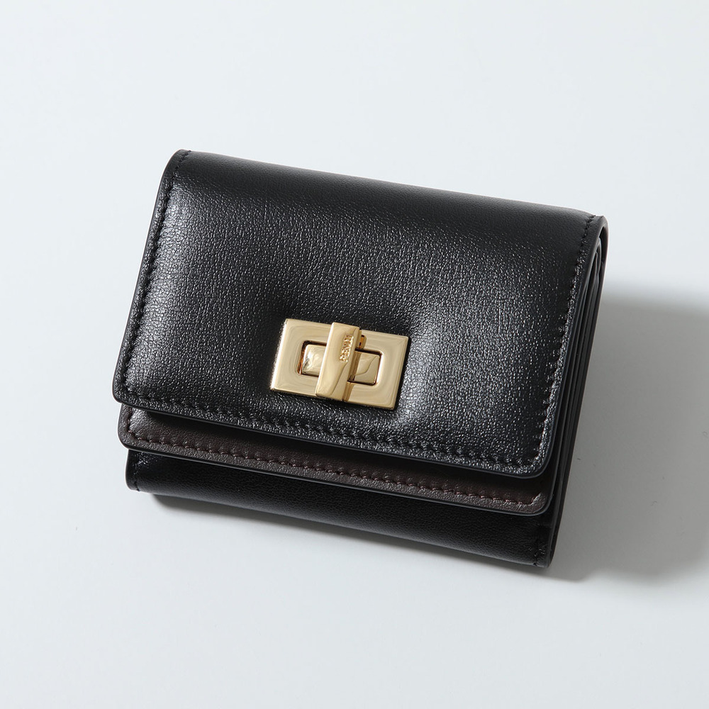 Fendi Tri fold Wallet WAY Leather BLACKCHOCOLATE